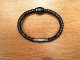 Brown Leather Bracelet with Steel Link Length 21 cm
